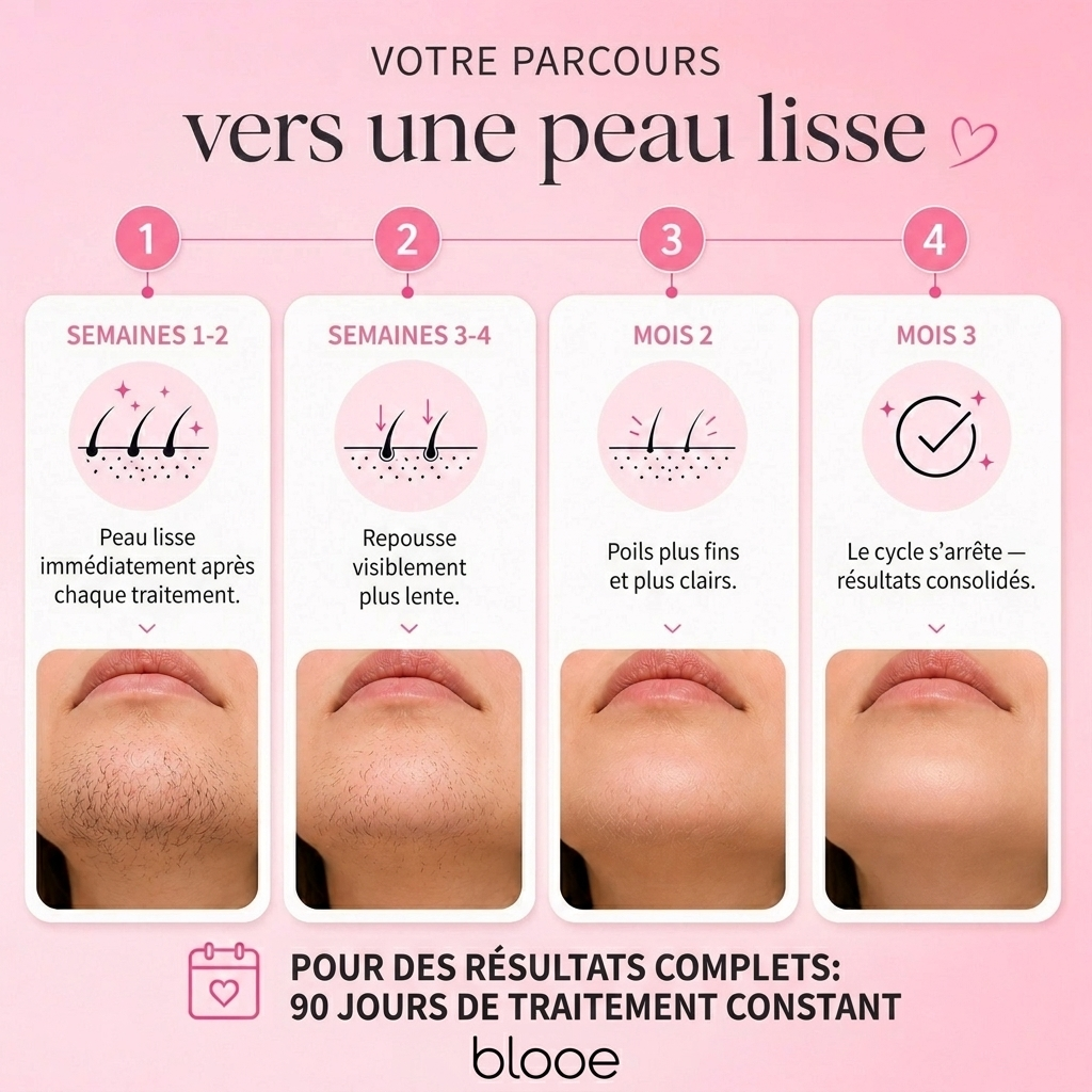 Le premier kit complet en 3 étapes qui affaiblit et dissout les poils hormonaux sans douleur ni irritation.
