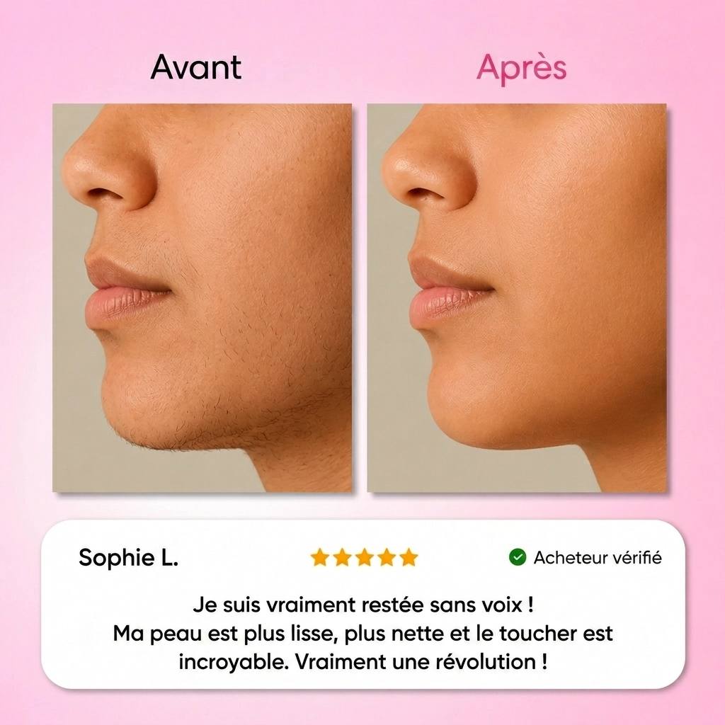 Le premier kit complet en 3 étapes qui affaiblit et dissout les poils hormonaux sans douleur ni irritation.