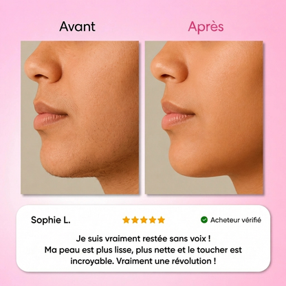 Le premier kit complet en 3 étapes qui affaiblit et dissout les poils hormonaux sans douleur ni irritation.