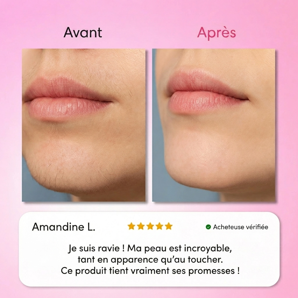 Le premier kit complet en 3 étapes qui affaiblit et dissout les poils hormonaux sans douleur ni irritation.