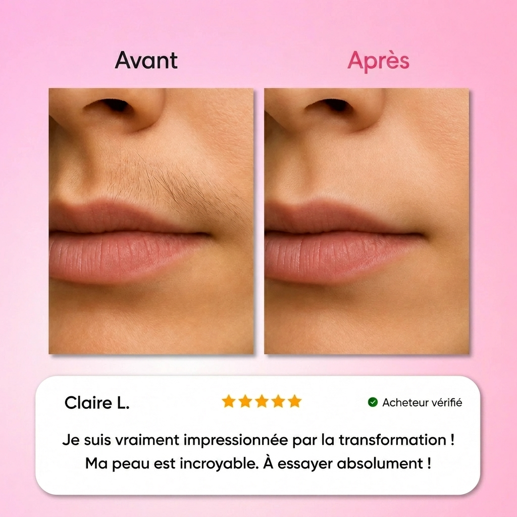 Le premier kit complet en 3 étapes qui affaiblit et dissout les poils hormonaux sans douleur ni irritation.